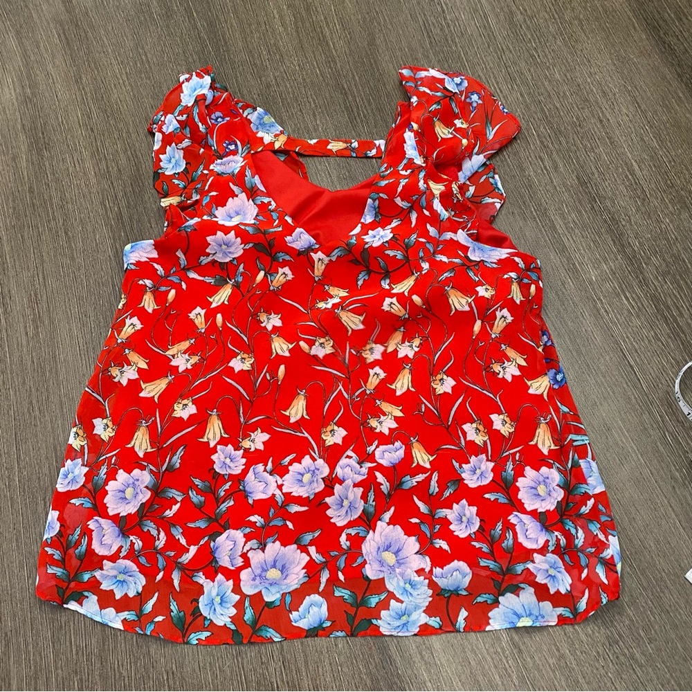 Floral Ruffle Print Pullover Blouse Red - Picture 6 of 12